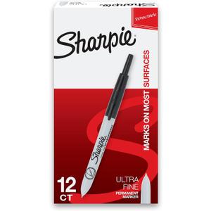 Sharpie Retractable Permanent Markers, Ultra Fine Point, Black, 12 Count