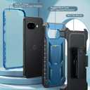 FNTCASE for Google Pixel 9A Case: Military Grade Rugged Cell Phone Cover with Kickstand & Belt Clip Holster | Shockproof TPU Protection Bumper Matte Textured Design | Heavy Duty Protector(Blue)