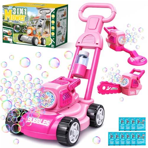 Bubble Lawn Mower for Kids, 3-in-1 Bubble Machine Blower with 10 Bubble Solution, Outdoor Push Toys for Toddlers Ages 3-8, Birthday Easter Summer Gift for Boys Girls 3 4 5 6 7 8 Year Old