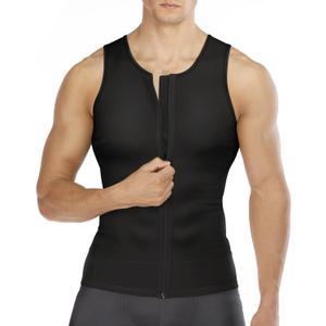 Wonderience Compression Shirts for Men Undershirts Slimming Body Shaper Waist Trainer Tank Top Vest with Zipper (X-Large, Black)