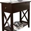 ChooChoo End Table, MDF Material Flip Top Narrow End Table with Drawer, Accent Small Side Table Nightstand for Living Room, Bedroom, and Small Spaces - Espresso