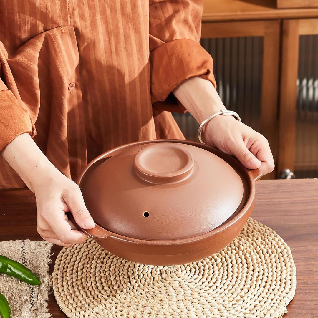 Unglazed Terracotta Ceramic Casserole Dish, Clay Pot, Earthen Pot Cookware with Lid for Dinner and Party, Stockpot for Rice Hot Pot, Stew, Bakeand Serve Oven Safe-Heat Resistant (0.95QT/0.9L, 0.95QT/0.9L)
