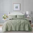 B2EVER Green Damask Quilt King Size Bedding Sets with 2 Pillow Shams, Boho Bedspread Lightweight Soft Farmhouse Vintage Bohemian Coverlet Retro Jacquard Pattern Bed Cover for All Season, 3 Pieces 