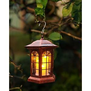 Solar Outdoor Waterproof Hanging Lantern, Yard Decorative Solar Lights PVC Upgrade 3 LED Flickering Flameless Candle Decorative Lights for Garden(Garden Candle)