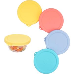 4 PCS Silicone Replacement Lids for Pyrex and Anchor Hocking Glass Custard Cups 6oz, Prepware Dessert Cup Cover, Silicone Lids for Food Storage, Dishwasher Safe (Containers NOT Included)