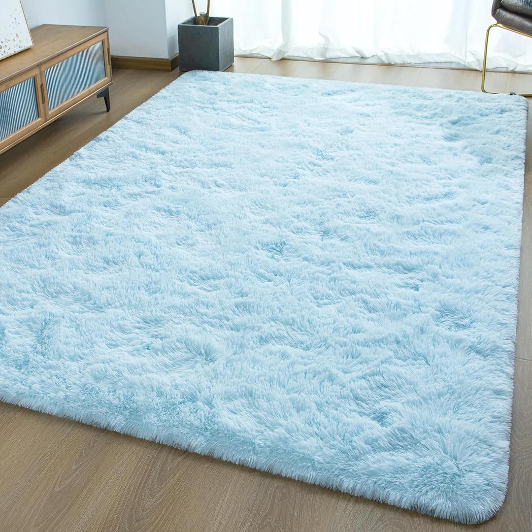 Ultra Soft Fluffy Rugs for Bedroom 4x6 Feet, Shag Area Rugs for Living Room, Large Comfy Furry Rug for Boys Kids Baby Room Decor, Non Slip Nursery Rug Modern Indoor Fuzzy Floor Carpet, Light Blue