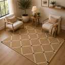 Hand Woven Jute Rug 4'x6' Area Rug - Rectangular Handcrafted Premium Geometric Design, Indoor Reversible Natural Fiber Rugs - Rustic Farmhouse Carpet for Living Room, Hallway, Bedroom - Natural