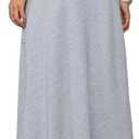 SOFIA'S CHOICE Women's Drawstring Maxi Skirt with Pockets High Waist A Line Long Skirts Grey Small (Gray, S)