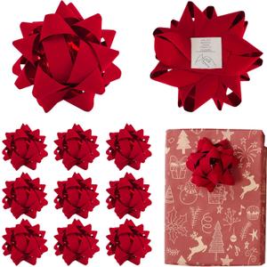 4.5 Inch Red Velvet Ribbon Gift Bow Decorative Bows, Premade Valentine Bows for Gift Wrapping Self Adhesive, Wrapping Bows for Presents, Party Favor, Holiday, Wedding, Birthday-12 Counts