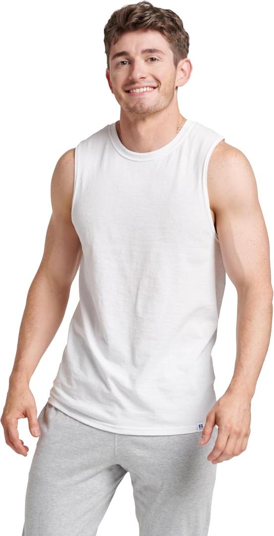Russell Athletic Mens Cotton Performance Sleeveless Muscle T-Shirt T Shirt, White, Large US