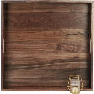 22 x 22 Inches Large Square Black Walnut Wood Ottoman Tray with Handles, Serve Tea, Coffee or Breakfast in Bed, Classic Wooden Decorative Serving Tray