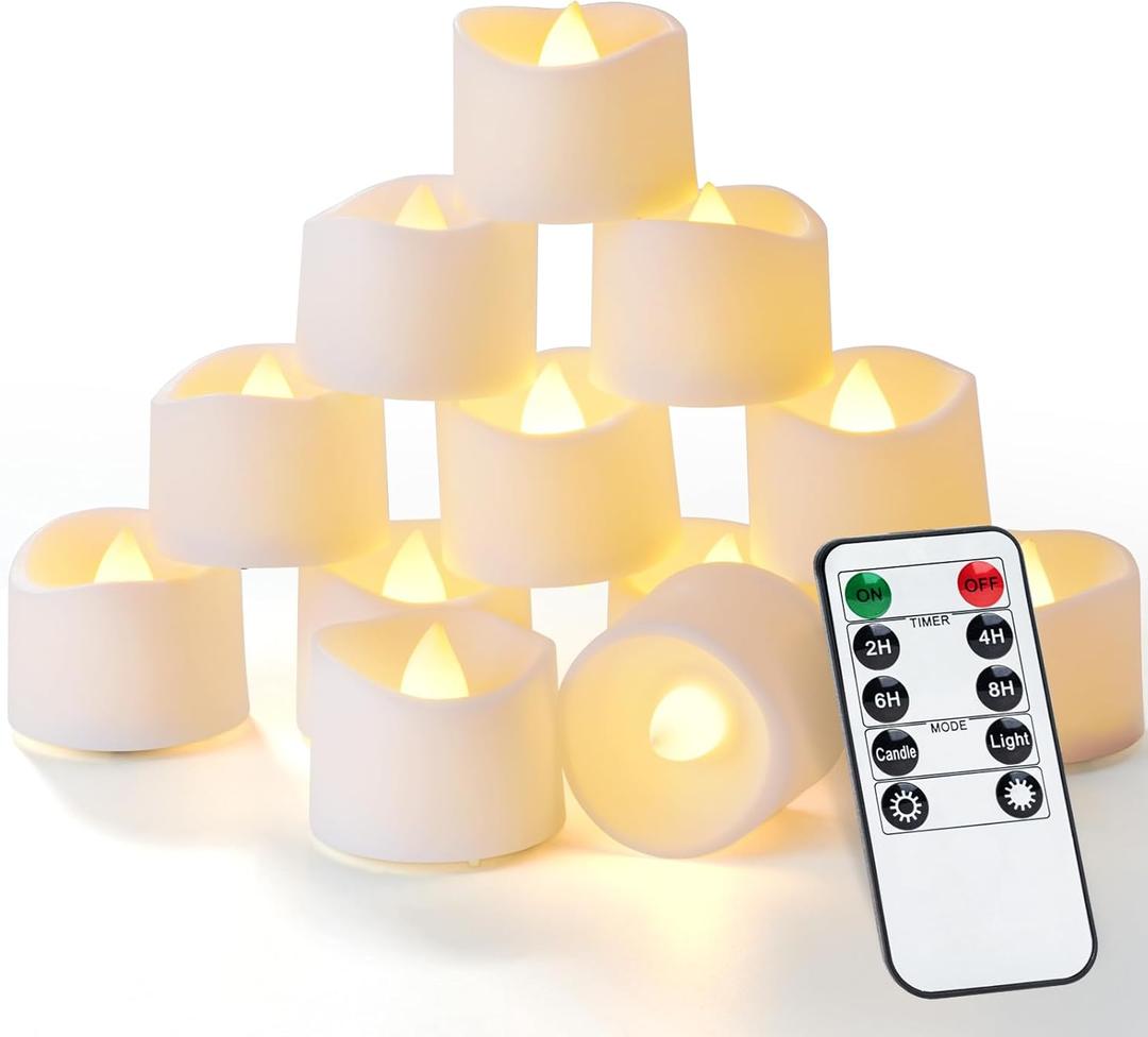 Homemory 9 pcs Remote Timer LED Tea Lights Candles, 400+Hours Flickering Flameless Battery Votive Tealights for Tabletop Lighting, Centerpieces Decor, Holiday (Warm White Glow, White Base)