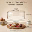 Clear Wooden Glass Dessert Dome with Base, Round Cake Stand Cover, Pastry Display Cloche for Food, Cake Plate with Cover for Baking Gifts Birthday Kitchen Party Weddings (11.4 inch)