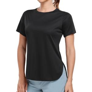 MIER Womens UPF 50+ Sun Protection Workout Tops Short Sleeve UV SPF T-Shirts for Athletic Gym Exercise Yoga, Dry Fit (Black, L)