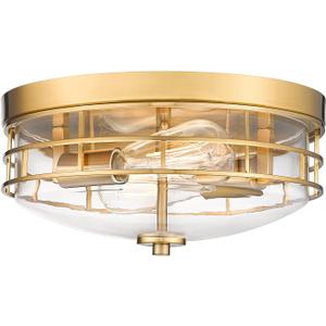 FEMILA Flush Mount Ceiling Light Fixture, 13" Modern Farmhouse Ceiling Light with Clear Glass and Brushed Gold Finish for Entryway Bedroom Kitchen Hallway,4FTJ55-F BG
