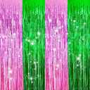 MYUPDALIN 2 Pack Pink and Green Foil Fringe Tinsel Backdrop Party Decorations for Witch Theme Birthday Party Decor