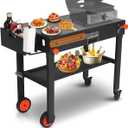 Rolling Grill Cart with Spice Rack, Blackstone Stand for 17"& 22" Griddle, Grill Stand with Storage Shelf, Griddle Table for Ninja, Weber, Portable Grills Table for Patio, Backyard, Camping
