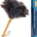 Genuine Ostrich Feather Duster, 16 inch Gray Ostrich Feather Duster with Wood Handle, Reusable Car Dusters, Eco-Friendly Handheld Cleaning Dusters for Home, Office and Kitchen