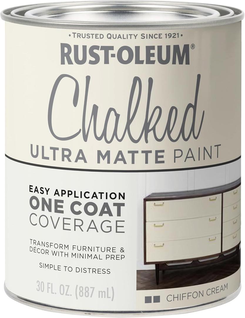 Rust-Oleum Chiffon Cream Chalked All-in-One Ultra Matte Paint | One Coat Coverage | No Primer, Sanding, Or Topcoat Needed | Easy Clean Up | Made in USA | 30 OZ