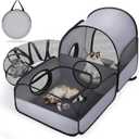 Portable Cat Playpen with Surround Tunnel, 2-Linked-Enclosed Areas, Ideal Cat Tent Outdoor or Cat Playpen for Indoor Cats Enclosed.Breathable Mesh Design for Indoor & Outdoor Use(Grey)