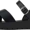 Soda CHESTER ~ Women Flat Sandals Flatform Ankle Buckle Criss Cross Band Straps Sandals Shoes (Gold Raffia, 6) (Black)