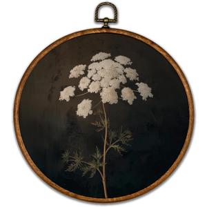 BCUANGD Vintage Floral Round Wall Art Decor - Rustic Retro Flower Botanical Wall Art Canvas Frame Artwork Prints, Black Mid Century Modern Round Wall Hanging Decorations for Home Gallery, 10"x10"