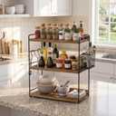 3-Tier Bathroom Counter Organizer with Basket, Brown | Wood Shelf for Skincare & Makeup, Sturdy & Space Saving, for Kitchen, Bathroom, Dresser