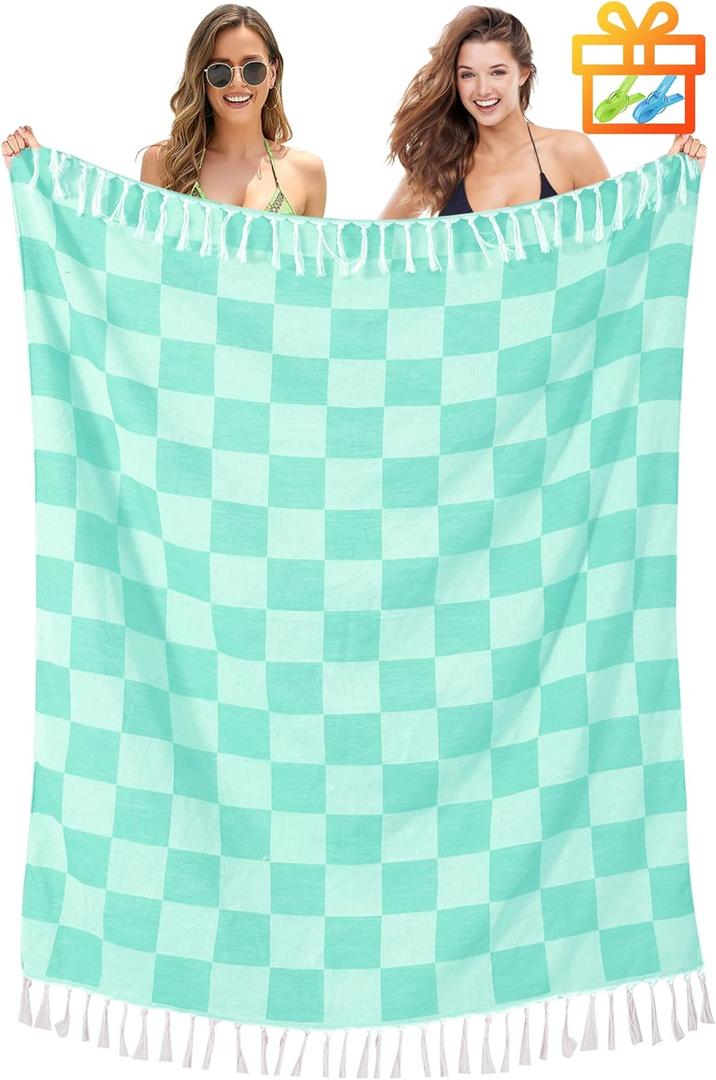 Giant Beach Towel Blanket Autumn Outing Stuff for Women & Men Road Trip Camping Gear Ship Cruise Gear Must Haves Large L Aqua Plain Pattern Yard Mat Airplane Accessories Travel Gadgets