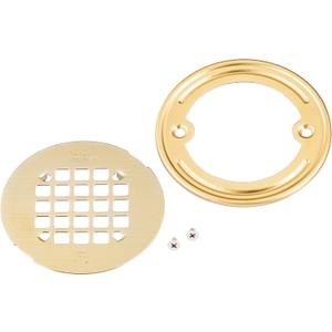 Oatey 42362 Universal 4-1/4 in. Snap-Tite Round Shower Strainer with Tile Ring in Brushed Gold