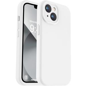 Vooii Compatible with iPhone 13 Case, Liquid Silicone Upgrade [Camera Protection] [Soft Anti-Scratch Microfiber Lining] Shockproof Phone Case for iPhone 13 6.1 inch - White