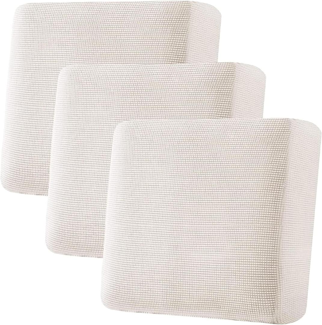 H.VERSAILTEX Super Stretch Individual Seat Cushion Covers - Sofa & Couch Cushion Slipcover Sets - Thick Jacquard Textured Twill Fabric (3 Piece XL, Ivory) (3 Cushion XL Sofa)