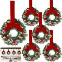 6 Pcs 12 Inch Small Christmas Wreath Mini Door Wreath with Ball Frosted Pinecone Berried Holly Christmas Decorations for Indoor Window Wall Stairs Room Home Office Decor Kitchen