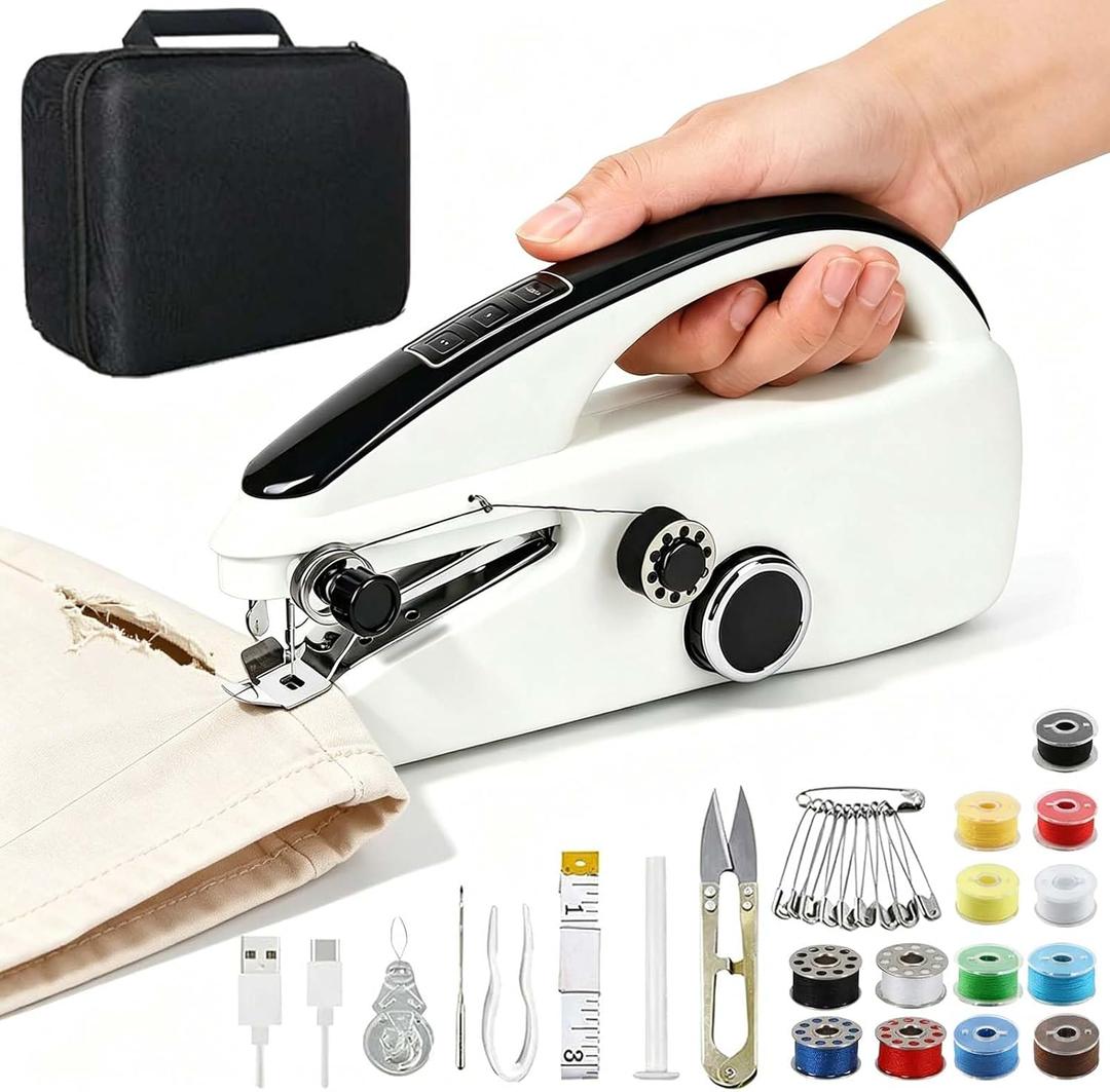 Portable Mini Handheld Sewing Machine for Beginners, Upgraded Dual Speed Stitcher for All Fabrics, Heavy Duty Quick Repair Kit with Full Accessories, Secure Stitches for Home & Travel DIY