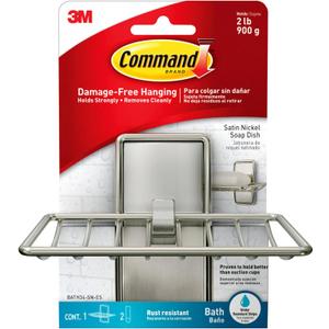 Command Soap Dish for Shower, Damage Free Hanging Bathroom, No Tools Bar Soap Holder, 1 Satin Nickel Soap Dish and 2 Water-Resistant Command Strips