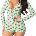 RUEWEY Women V-Neck Shorts Jumpsuit One Piece Bodysuit Pajama Long Sleeve Bodycon Rompers Overall