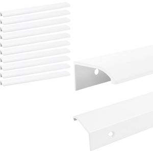 10Pcs 11.65" White Arc Surface Pull,White Edge Pulls Furniture Drawer Handles Hidden Cabinet Handle,Hole Dia.10.08"/256mm