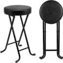Folding Stool,24 Inch Portable Folding Bar Stool Chair,Foldable Collapsible High Stools with Handle for Adults Kitchen Island,Black,1Pcs, Set of 1;24"