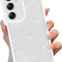 Cute Coquette Bow Phone Case for Samsung Galaxy A35 5G 6.6", Clear Aesthetic White Ribbon Bowknot Pattern Print Design Case Transparent Protective Funda Shockproof Soft TPU Women Girls Cover