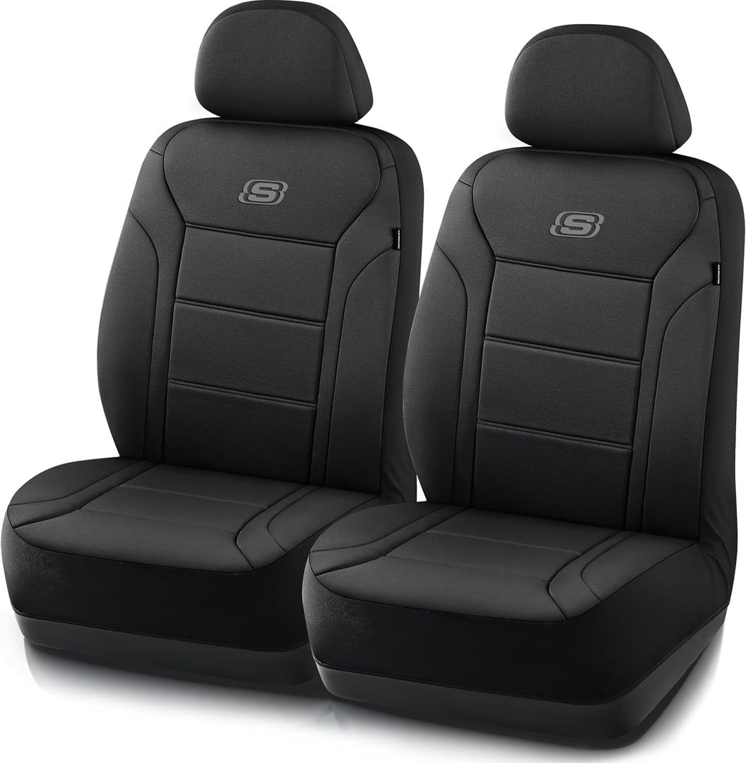 Skechers Memory Foam Car Seat Covers, Lycra Fabric Seat Cover, Car Seat Covers Front Seats Airbag Compatible, Automotive Comfort Protection for Most Cars, Trucks, SUVs, Black
