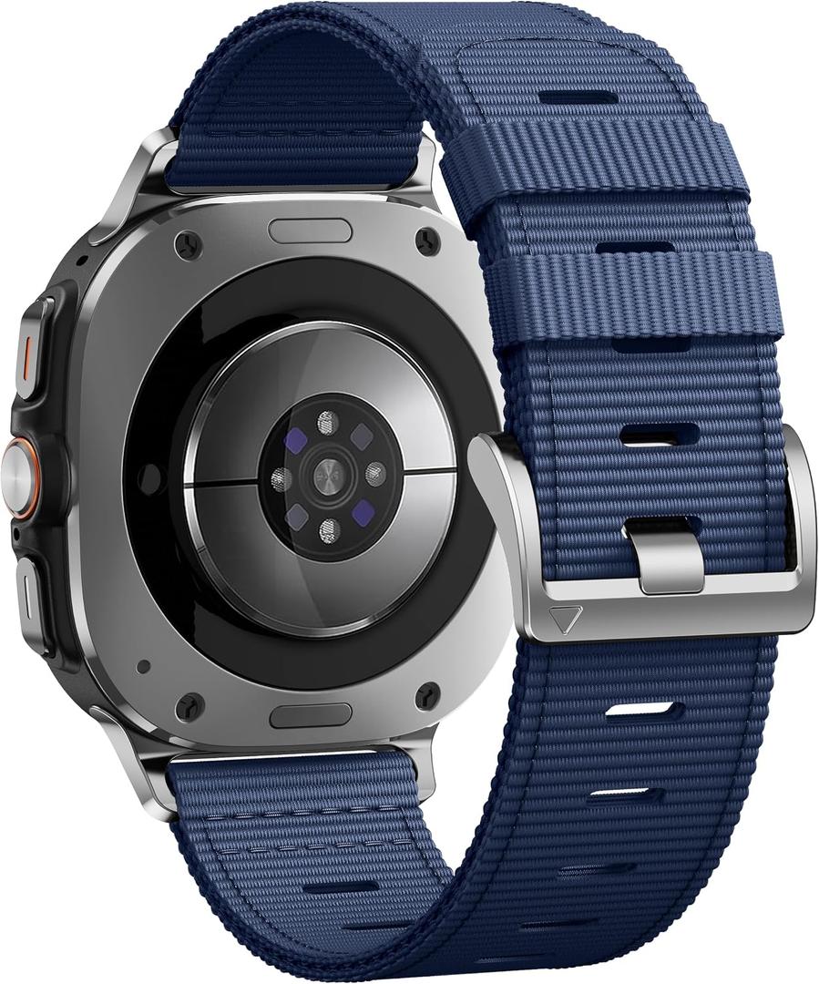 Compatible with Samsung Galaxy Watch Ultra Bands 47mm, Rugged Nylon Band for Galaxy Watch Ultra 47mm(2025/2024), Adjustable Smartwatch Replacement band for Men, Dark Blue / Silver