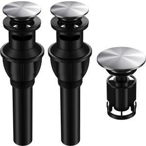 Bathroom Sink Drain with Overflow, Hurran Universal Bathroom Sink Stopper for Bathroom Vanity Vessel Sink, Plastic Pop-up Sink Drain with Hair Catcher Anti-Clog Strainer, 2 Pack, Brushed Nickel