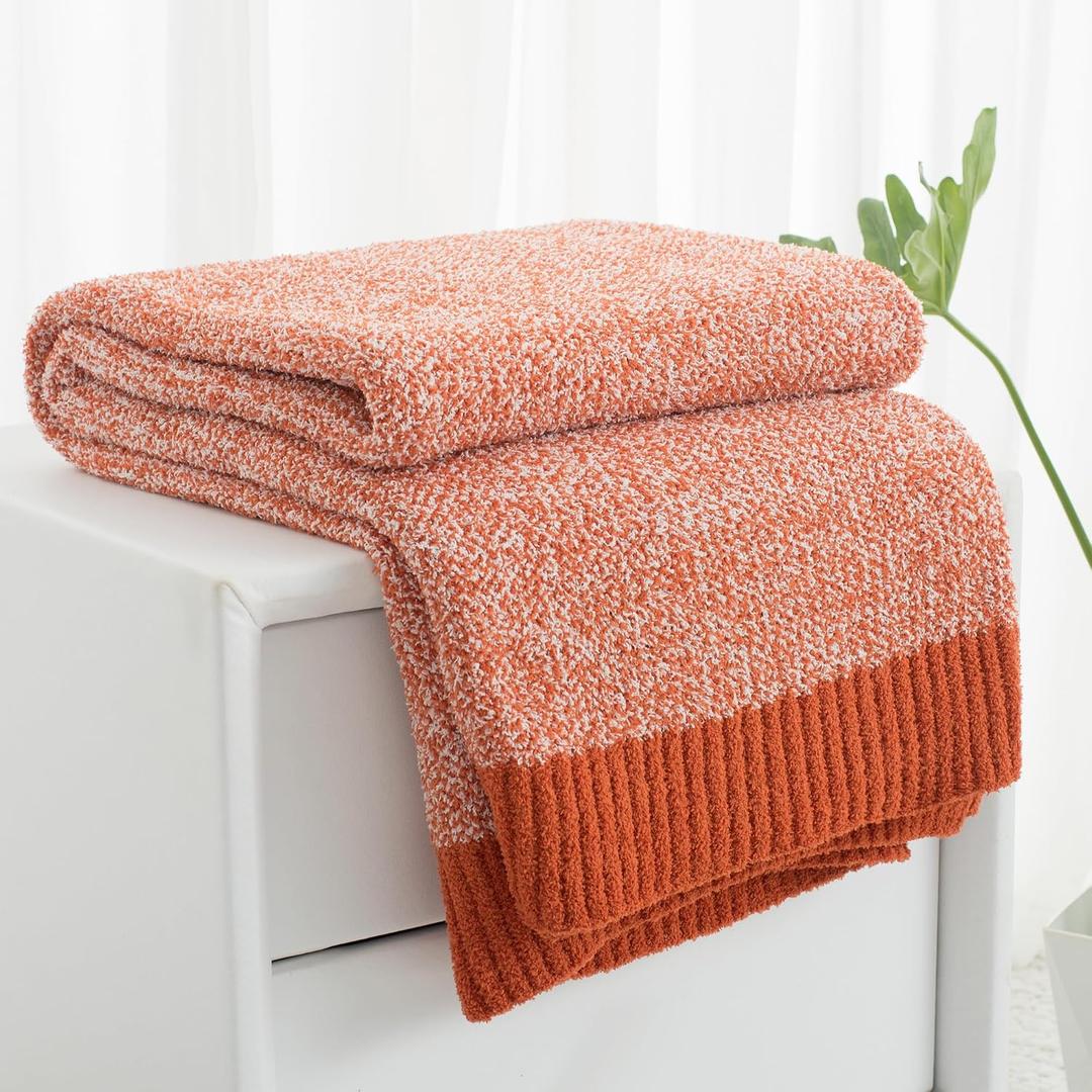 Carriediosa Heather Throw Blanket 50" X 60", 400GSM Ultra Soft Microfiber Fuzzy Fluffy Reversible Knitted Blankets Cozy Plush Lightweight and Warm Fall Throws for Couch, Bed, Sofa, Rust