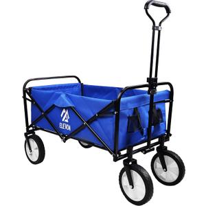 Elevon Heavy Duty Steel Frame Collapsible Folding 150 Pound Capacity Outdoor Camping Garden Utility Wagon Yard Cart, Blue
