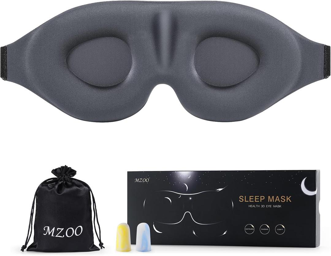 MZOO Luxury Sleep Eye Mask for Side Sleeper Men Women, Zero Eye Pressure 3D Sleeping Mask, Light Blocking Patented Design Night Blindfold, Soft Eye Shade Cover for Travel, Grey