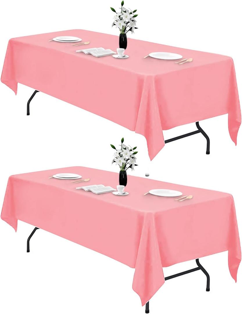 IVAPUPU 2PCS Blush Pink Table Cloth for Rectangle Table - 60 x 102 Inch Tablecloths Rectangular Waterproof Washable Wrinkle Resistant for 6 FT Tables Wedding Cocktail Party