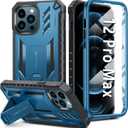 FNTCASE for iPhone 12-Pro-Max Phone Case: Military Grade Drop Proof Protection Mobile Cover with Kickstand | Matte Textured Rugged Shockproof TPU | Protective Sturdy Cases - Blue