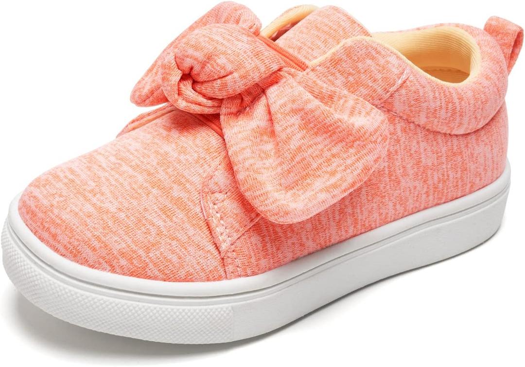 FUNKYMONKEY Girls Sneakers Lightweight Cute Bowknot Casual Walking Shoes for Toddler/Little Kids (Orange)