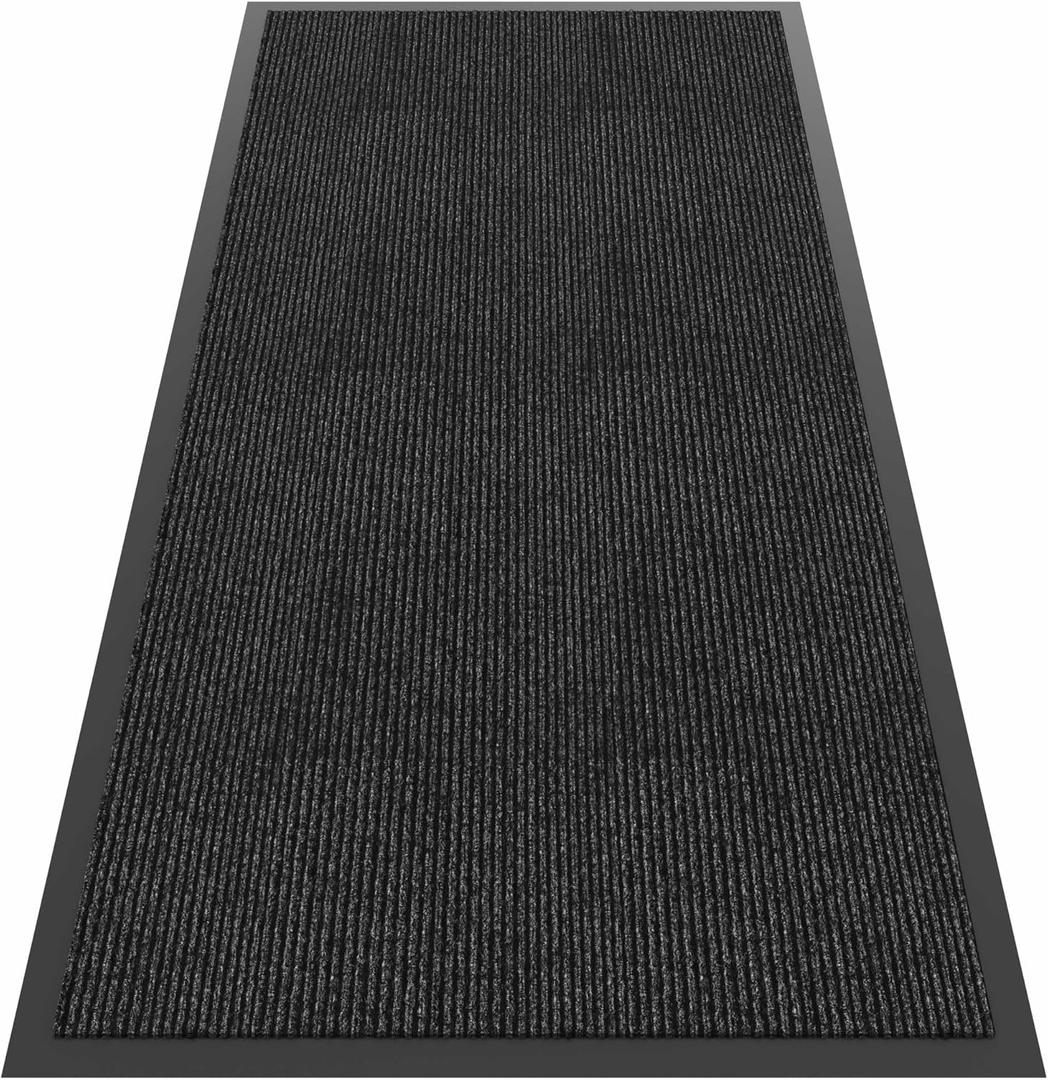Front Door Mat, 4'x8' Indoor Outdoor Door Mat, Commercial Industrial Entrance Doormat, Heavy Duty Welcome Mat, Rubber Backing Non Slip Doormat for Entryway (Dark Grey Striped)