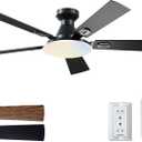 addlon Ceiling Fans with Lights, 52 inch Flush Mount Ceiling fan with Remote Control, Wall Remote, Reversible, 5CCT, Dimmable, Noiseless DC Motor, Black Low Profile Ceiling Fan for Bedroom, Farmhouse
