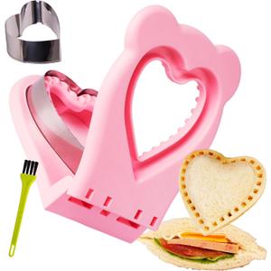 LEPCY Uncrustables Sandwich Maker Sealer Cutter, Crustless Sandwich Cutter, PB&J Uncrustable Maker - Color Pink, Heart Shape (Large-Heart:3.66*3.90 cutter)